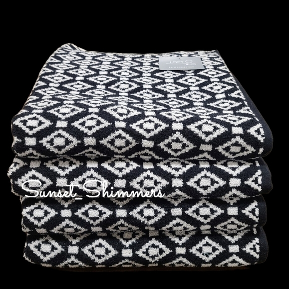 8pc Loft 2 Bath 2 Hand 4 Washcloth Black & White Diamond  Tile Towel Set New - Picture 11 of 11